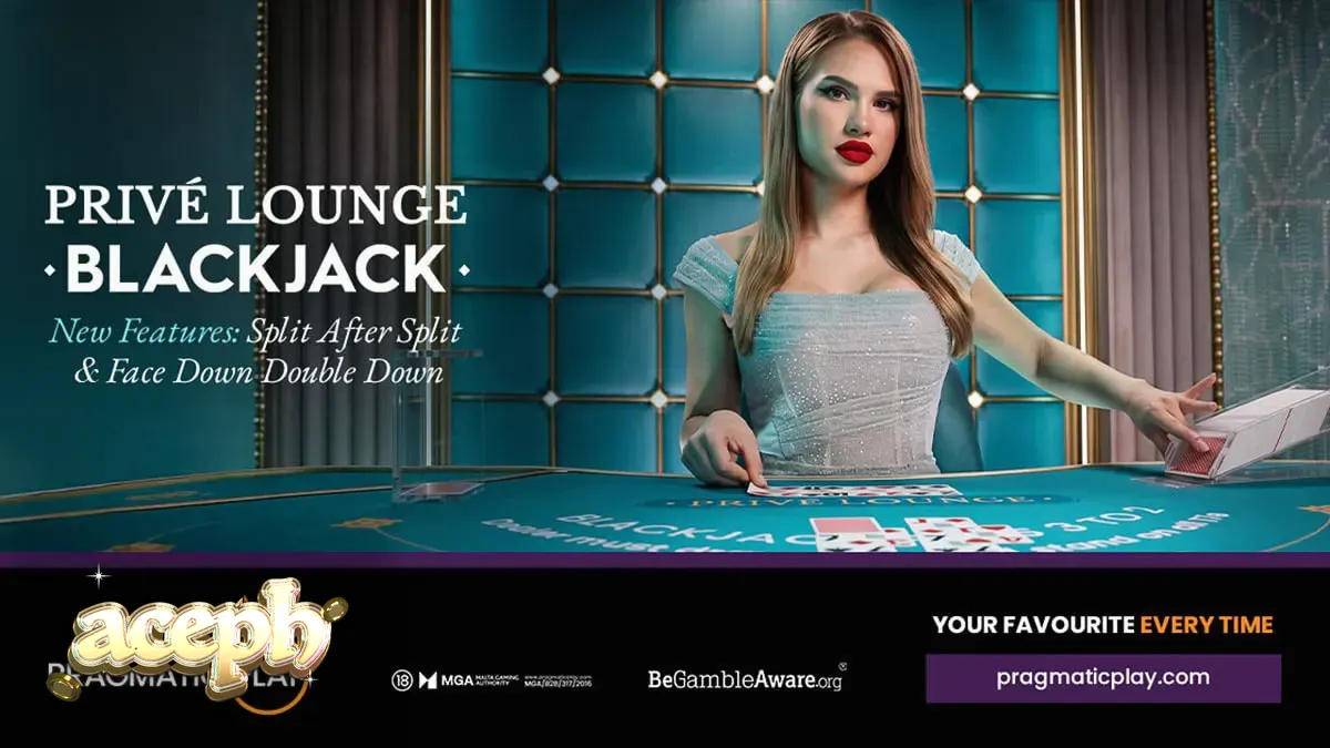 Isang eleganteng live casino blackjack table na may mga VIP setting.